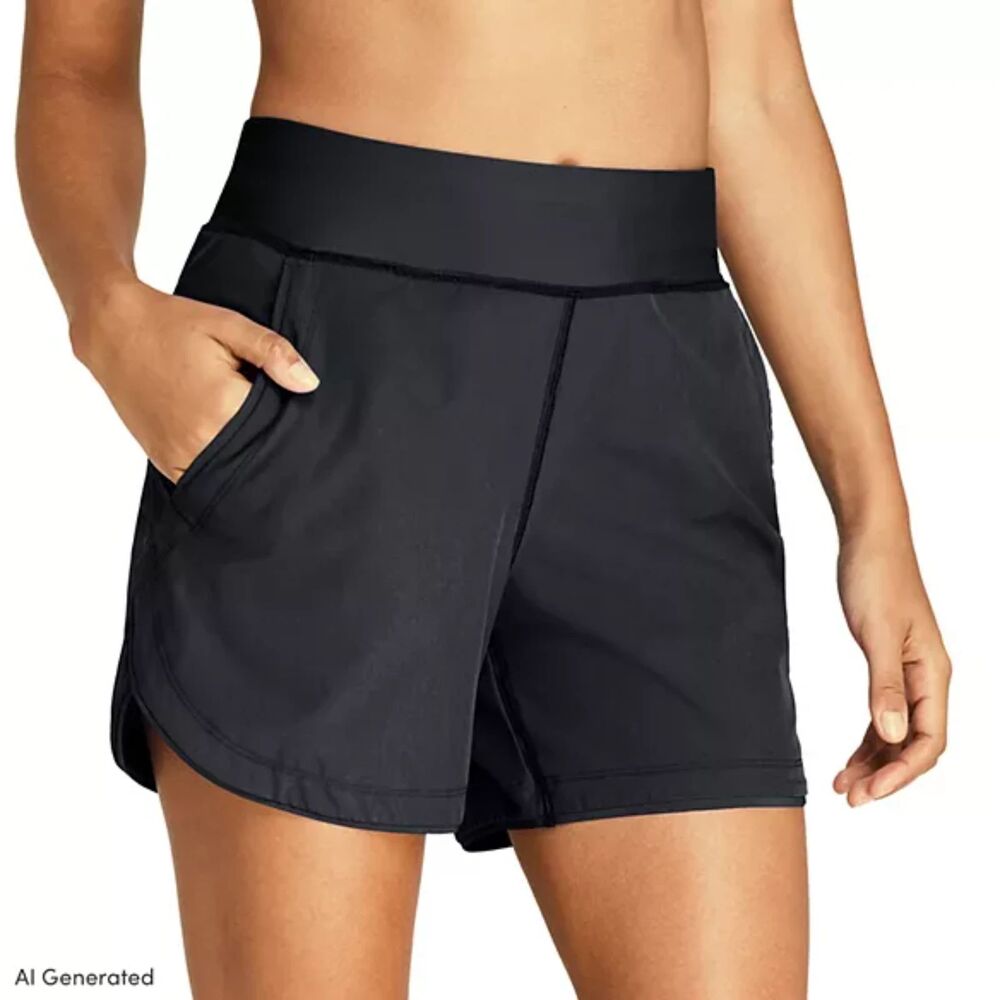 Lands End Women's Size 8 Quick Dry Board Shorts Swim Cover-Up Pockets Black
